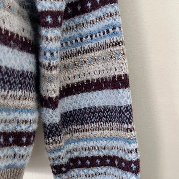 Ann Taylor Mock Neck Sweater Fair Isle Winter Blue Gray Maroon Shimmer Size M - Picture 8 of 11